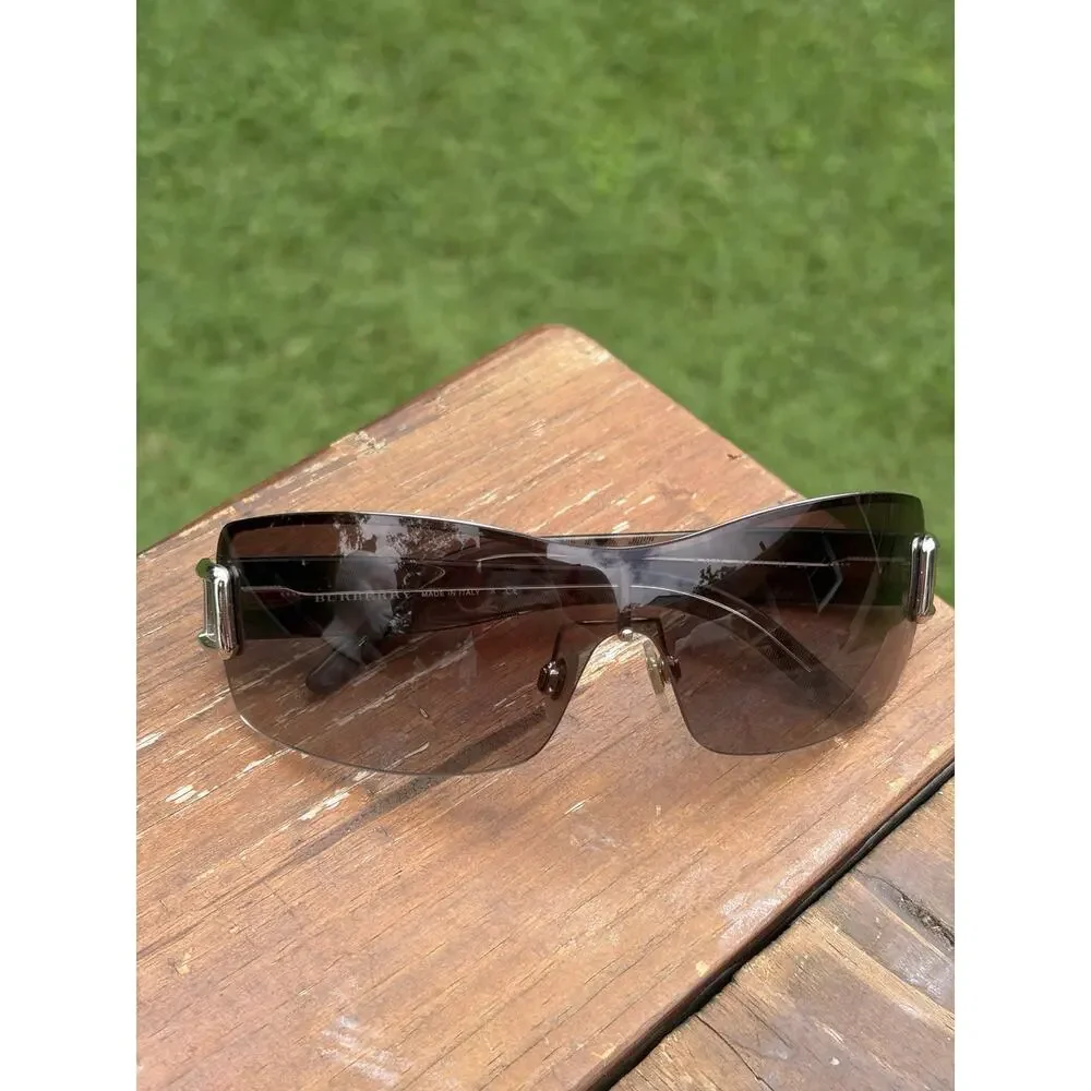 Pre-Owned Burberry Sunglasses B3043 1004/11 124 2N Shield Gray Plaid Vintage